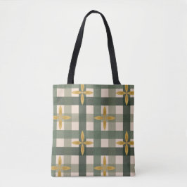 Grön Gingham & Blad Shoppingbag Tygkasse