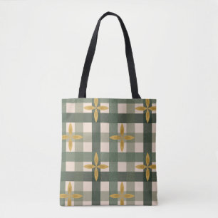 Grön Gingham & Blad Shoppingbag Tygkasse