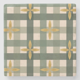 Grön Gingham & blad Stencoaster Stenunderlägg