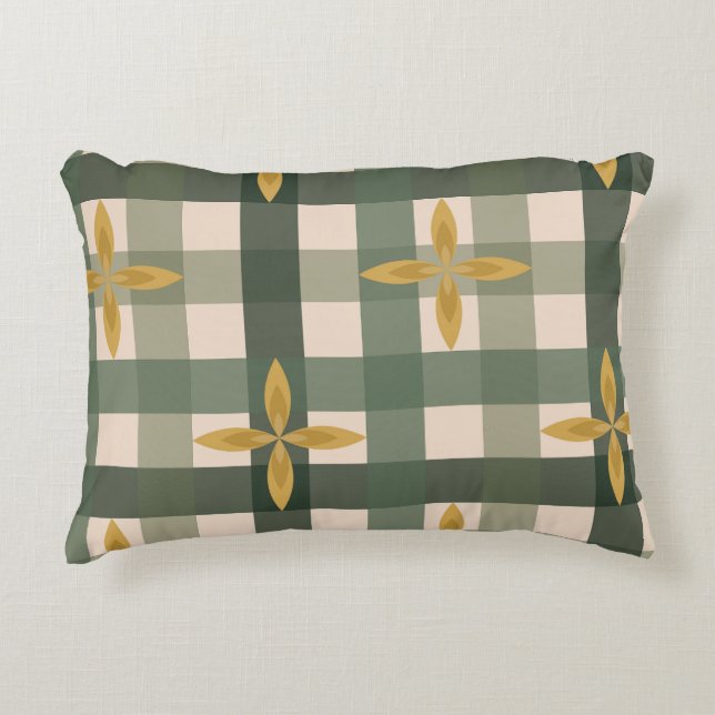 Grön Gingham & Bladaccentkudde  Prydnadskudde (Framsidan)
