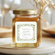 Grön Gingham Blommig Bröllopsfest Förmånsetikett