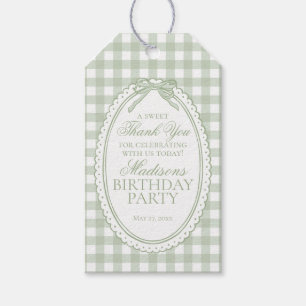 Grön Gingham Coquette Båge Födelsedagsfirande Gåvo Presentetikett