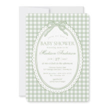 Grön Gingham Coquette Bow Baby Shower