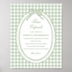 Grön Gingham Coquette Bow Tids kapsel spel Poster