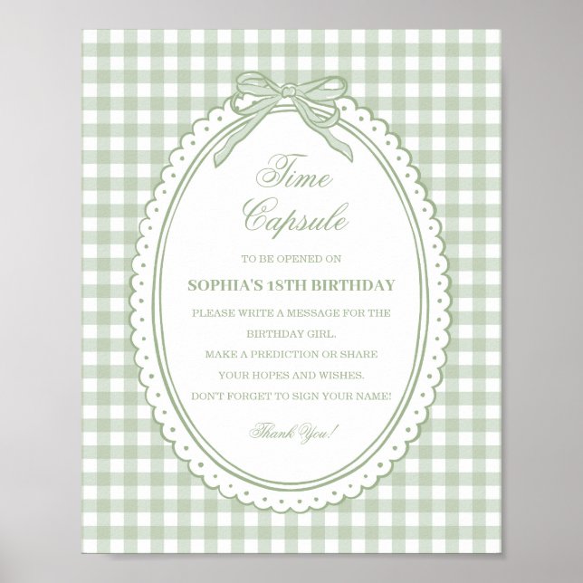 Grön Gingham Coquette Bow Tids kapsel spel Poster (Framsidan)