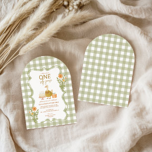 Grön Gingham Dumma Gås 1-årsdag Inbjudningar