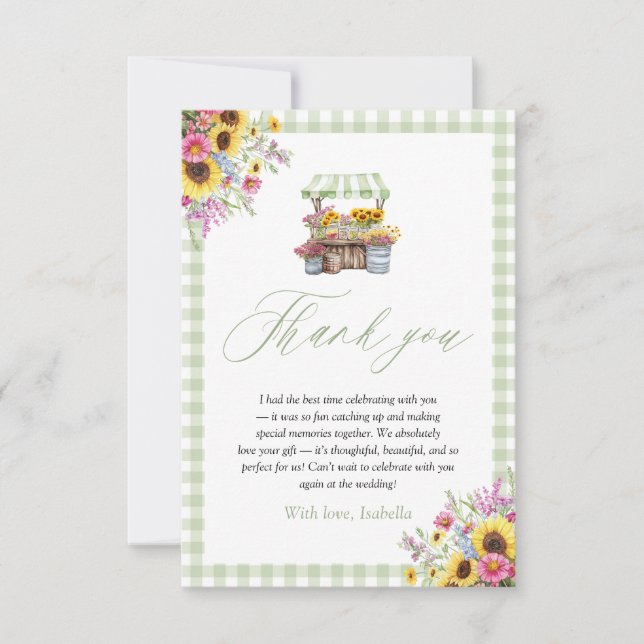 Grön Gingham Färsk Från Marknaden Tackkort Tack Kort (Framsida)