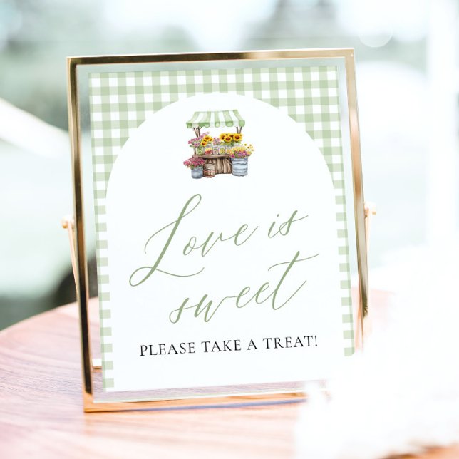 Grön Gingham Fresh Off The Market Love is Sweet Poster (Green Gingham Fresh Off The Market Love is Sweet Pedestal Sign)