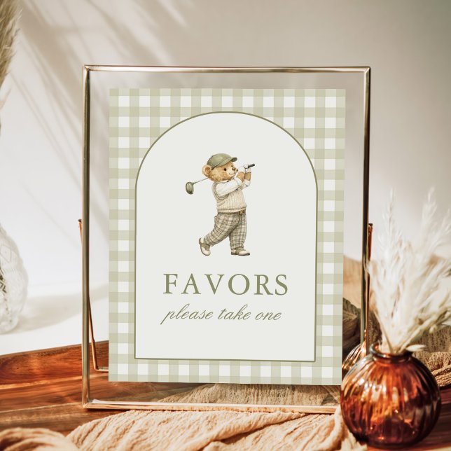 Grön Gingham Golf Pojke Baby Shower Fördelar Tecke Poster (Skapare uppladdad)
