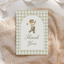 Grön Gingham Golf Pojke Baby Shower Tack Kort