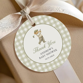 Grön Gingham Golf Pojke Bebis Shower Gåvor Etiketter