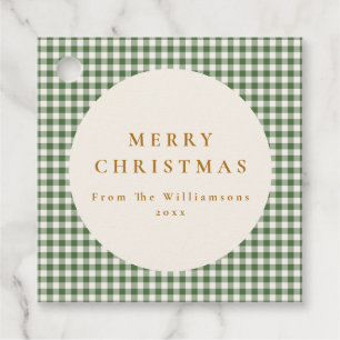 Grön Gingham Guld God Jul Familj Helgdag Gåvor Etiketter