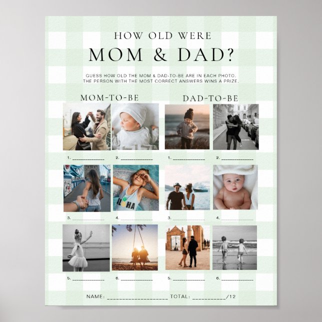 Grön Gingham Hur gamla var mamma och pappa Foto sp Poster (Framsidan)