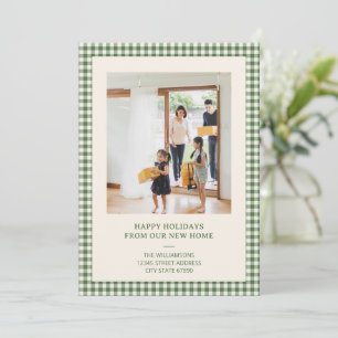 Grön Gingham Jul Holiday Foto Ny Adress Julkort