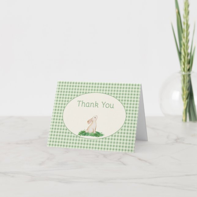 Grön Gingham Kanin Tack Kort (Framsida)