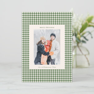 Grön Gingham Karo Jul Familjefoto Julkort