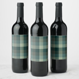 Grön Gingham Karo Rutig Design Vinflaska Etikett