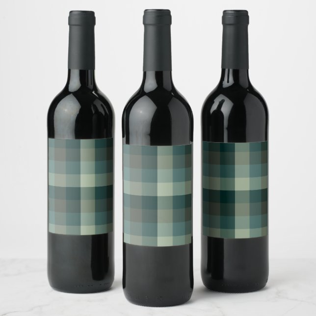 Grön Gingham Karo Rutig Design  Vinflaska Etikett (Flaskor)