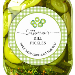 Grön gingham karott Hemlagd dillpickle Runt Klistermärke