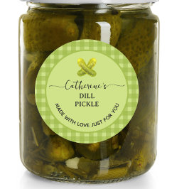 Grön gingham karott Hemlagd dillpickle Runt Klistermärke
