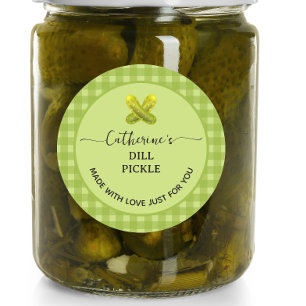 Grön gingham karott Hemlagd dillpickle Runt Klistermärke