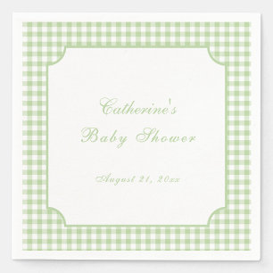Grön Gingham Klassisk Baby Shower Servett