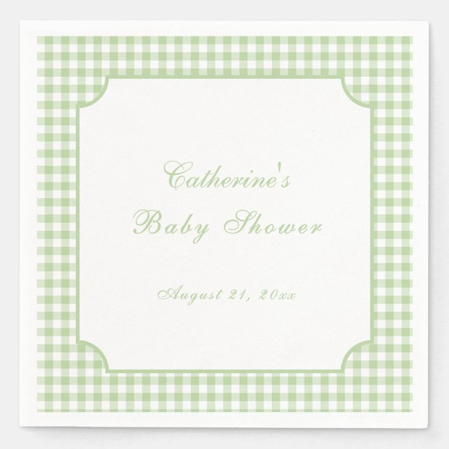 Grön Gingham Klassisk Baby Shower Servett (Skapare uppladdad)