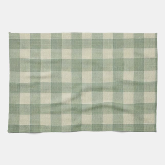 Grön gingham kökshandduk (Horisontell)