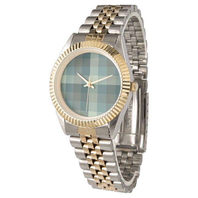 Grön Gingham-Kontroll Rutig Design  Armbandsur (Vinklad)