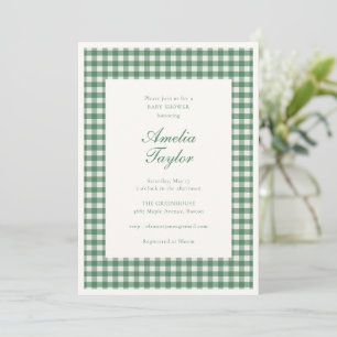 Grön Gingham Kryssruta Klassisk Förberedande Babyf Inbjudningar