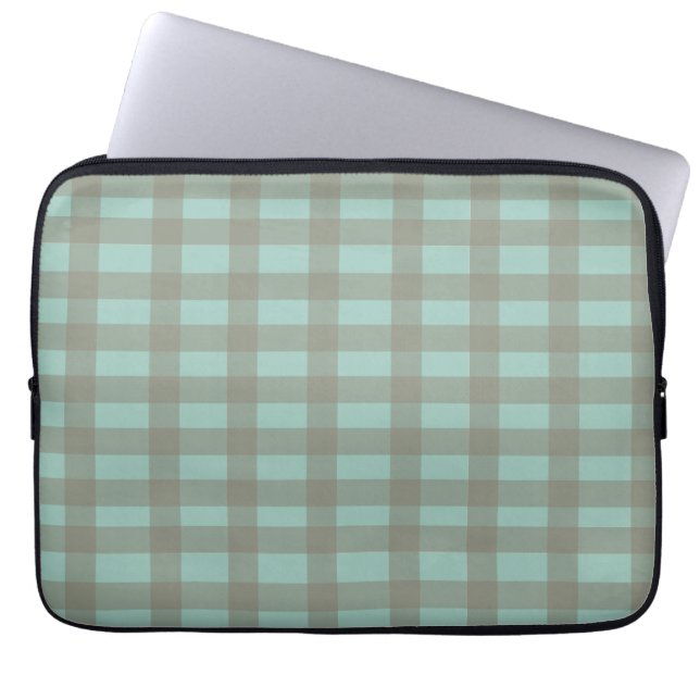 Grön Gingham Laptop Fodral (Framsidan)