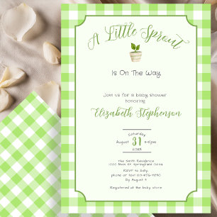 Grön Gingham Little Sprout Baby Shower-fest Inbjudningar