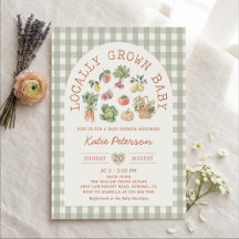 Grön Gingham Lokalt Odlad Baby Shower Inbjudan
