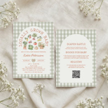 Grön Gingham Lokalt Odlad Baby Shower Inbjudan
