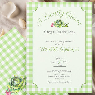 Grön Gingham Lokalt Odlad Baby Shower Inbjudningar