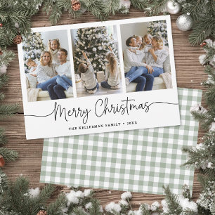 Grön Gingham Minimalistisk Julfotokort Julkort