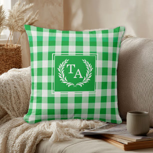 Grön Gingham Monogram Topp Kudde