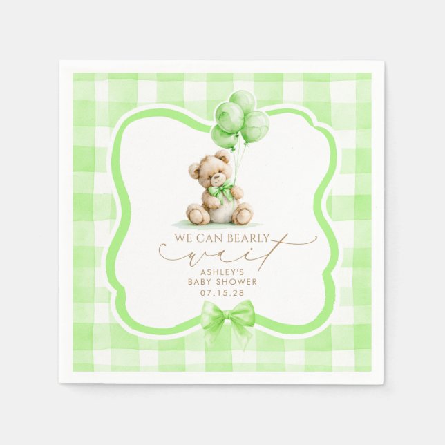 Grön Gingham Nallebarnet Dopp Pappersservett (Framsidan)