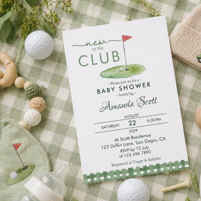 Grön Gingham Ny På Klubben Golf  Bebisens Förfest Inbjudningar (Skapare uppladdad)