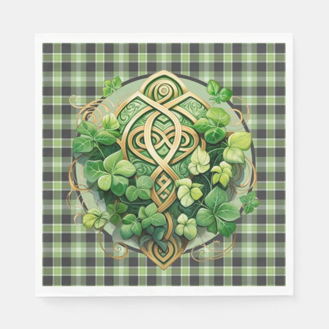 Grön Gingham Och Keltisk Triskele Pappersservett (Framsidan)