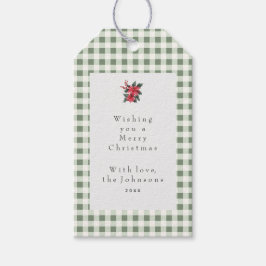 Grön Gingham Plaid Anpassad Jul Presentetikett