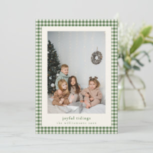 Grön Gingham Plaid Glädjebringande Julfotografihäl Julkort