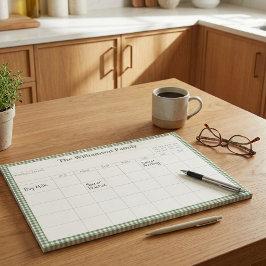 Grön Gingham Plaid Månad Familjeplaneringskalender Anteckningsblock