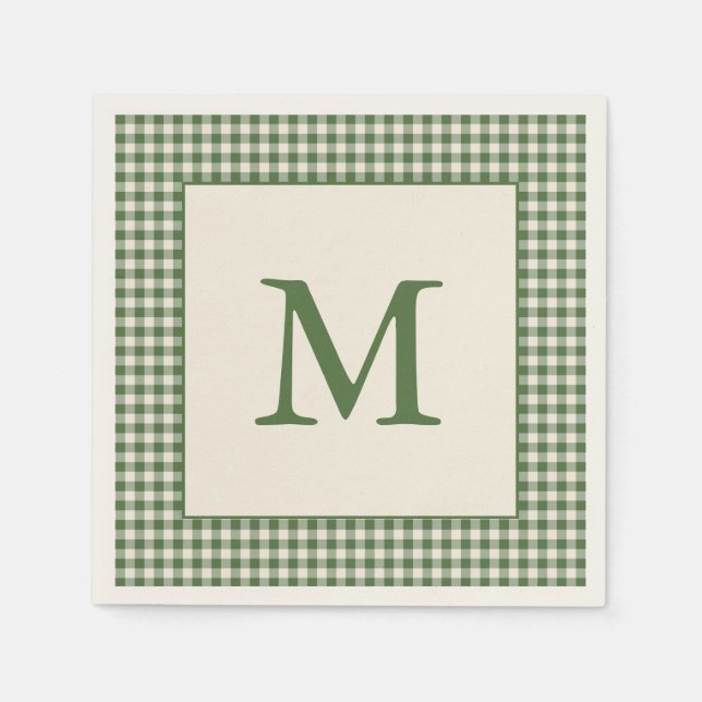 Grön Gingham-rutig Anpassad Monogram Första Boksta Pappersservett (Framsidan)