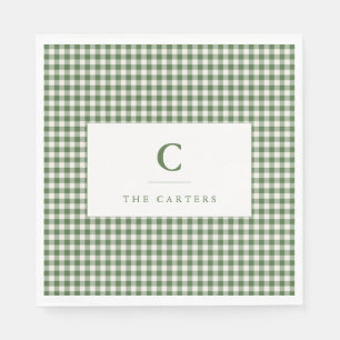 Grön Gingham Rutig Familjenamn Monogram Initial Pappersservett
