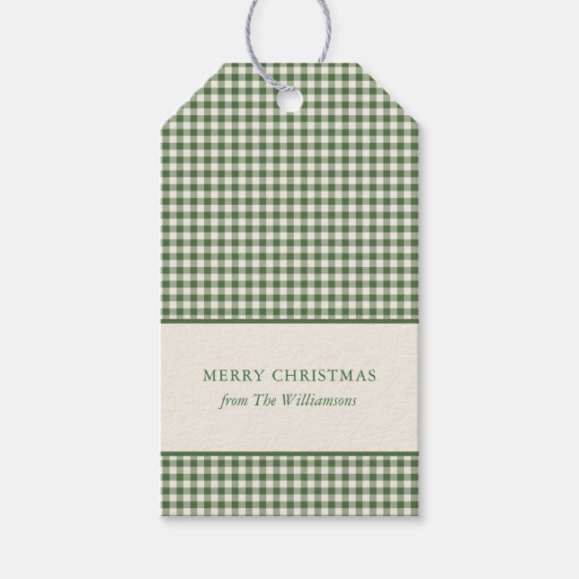 Grön Gingham Rutig Jul Anpassat Namn Presentetikett (Framsidan)