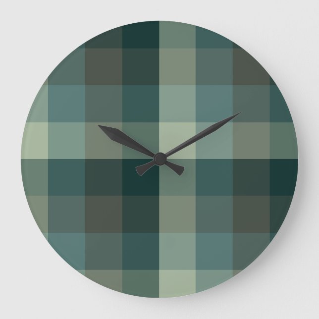Grön Gingham Rutig Rutmönsterdesign  Stor Klocka (Framsida)