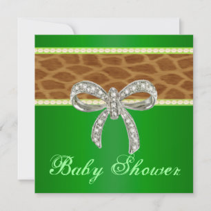 Grön Giraff Diamantbåge Baby Shower Inbjudan