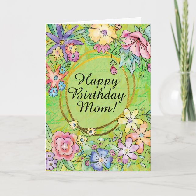Grön Glad födelsedag mamma! Grattiskort! Kort (Framsida)
