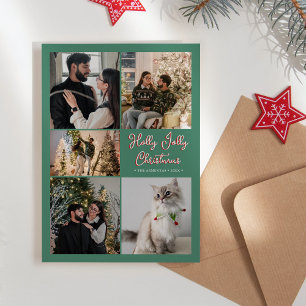 Grön Glad Jul Fem Foto Collage Julkort
